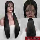 Long Black Heat Resistant Fiber Wig Yaki Straight Hair Synthetic Lace Front Wigs