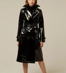 Womens Black PVC Vinyl Shinny Trench Coat Waterproof Raincoat ALL SIZE
