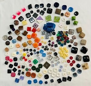 Lof of 235+ Square Shaped Vintage Sewing Buttons, Fun & Unique Assortment!