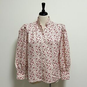 Frontier Classics Ivory Red Puff Sleeve Button Up Western Prairie Blouse Medium