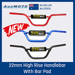 22mm High Rise Handlebars Handle Bar w' Bar Pad Dirt Pit MX Motorcycle ATV Quad