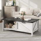 Coffee Table with Storage, 2-Tier Storage Open Shelf Room Tables, White & Gray