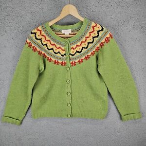 Vintage Brooks Brothers Women's Fair Isle Wool Knit Cardigan Sweater Size Large