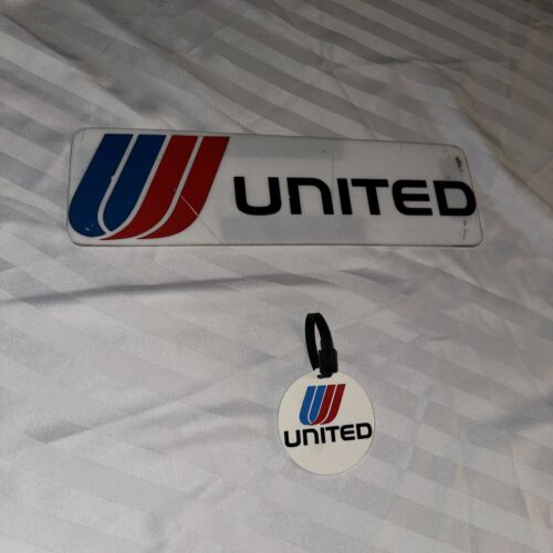Vintage United Airlines Signage And Luggage Tag