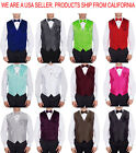 SET Vest BowTie Hanky Fashion Men's Formal Solid Dress Suit Tuxedo Waistcoat.