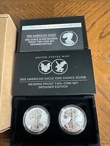 2021 AMERICAN EAGLE ONE OUNCE SIVLER REVERSE PROOF TWO-COIN SET DESIGNER EDITION