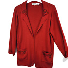 Vintage L'EAU VIVE Large Sweater Red & Black Cardigan Women's Holiday Wool Blend
