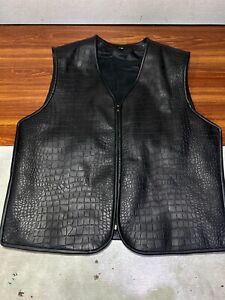 Men's Crocodile Embossed Leather vest 100% Real Lambskin Slim Fit biker vest