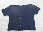 Sag Harbor Womens Sweater Large Blue Silk Blend Button Short Sleeve V Neck Navy