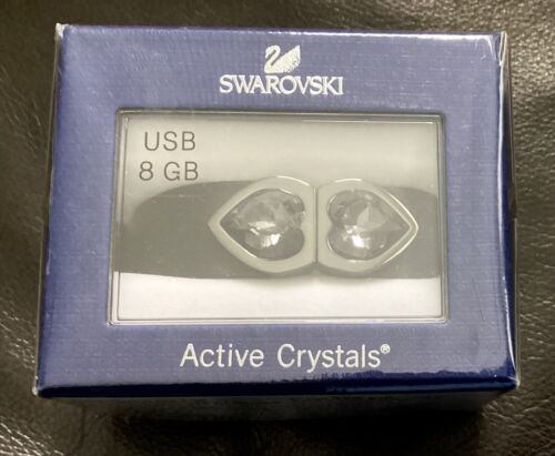 Swarovski Active Crystals USB Bracelet Black Leather Hearts 8 GB 5065293 NEW