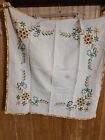Antique Table Cloth Vtg Embroidered  Flowers 32