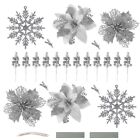 60 PCS Christmas Artificial Glitter Poinsettia Flowers 3 Styles Artificial Be...