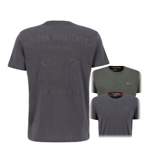 Alpha Industries Men T-Shirt Air Force T 138505 Backprint Grey Olive 100% BW