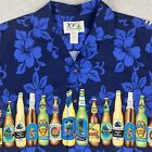 Vintage KY'S Hawaiian Button Down Camp Shirt Floral Beer Print Men’s Large USA
