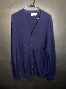 Vintage Aureus Orlon Cardigan Sweater Adult 2XL XXL Blue Button Made In USA