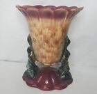 Vtg Hull Pottery USA 108 Woodland Vase Burgundy Brown Green Drip Glaze Signed