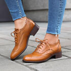 Women Lace Up Flat Retro Brogue Shoes Oxfords Casual Leather Wingtips College