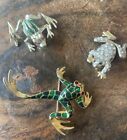 Frog Brooches Lot Of 3 Rhinestones Movable Legs Signed AFJ
