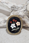 Antique Victorian Pietra Dura Floral Mosaic Brooch Pin Gold Tone Untested