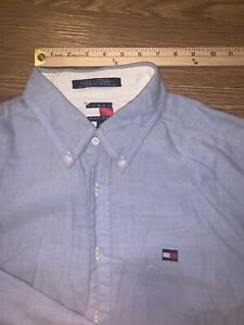 Tommy Hilfiger Long-Sleeve Button Down Shirt Blue XL Button Collar With Logo