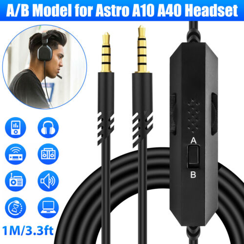 3.5mm Replacement Audio Cable Cord Mic Control for Astro A10 A40 Gaming Headset