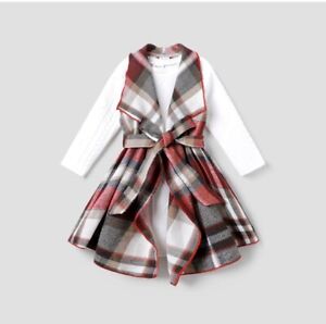Toddler Girl 2 Piece Asymmetrical Hemline Classic Grid Dress Set - Size 4T - NEW