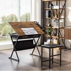 Art Craft Table Drawing Table Tiltable Tabletop w/Stool and 2 Storage Drawers
