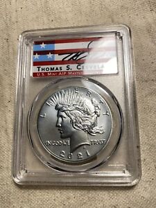 2021 Peace Silver Dollar PCGS MS70 Advanced Release Thomas Cleveland Signature