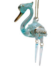 Aqua Blue w/Glitter Blown Glass Bird Articulated Legs Holiday Ornament~5.5