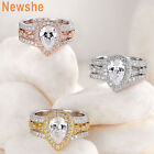 Newshe Sterling Silver Rings for Women Wedding Engagement Ring Sets 5A Pear CZ