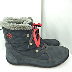 Columbia Powder Summit Shorty Snow Boots Size 9.5 Faux Fur Winter Gray Red