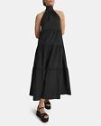 Theory Womens Black Tiered Maxi Sleeveless Halter Dress Sz P NWOT $425