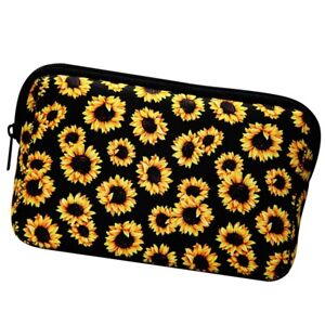 Sunflower Floral Makeup Bag  Soft Neoprene Travel Bag Zippered Storage3607