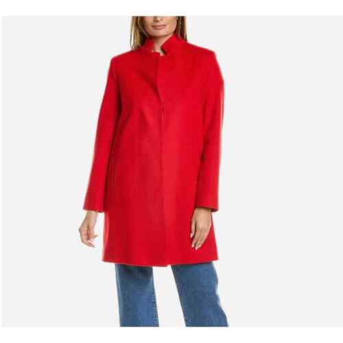 Fleurette sz 4 100% wool button up red trench coat