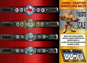 WCCW Lot Of 4 Hand Made Hasbro Scale Wrestling Figure Belts