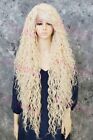 Light Blonde Extra Long Full Spiral Curls Lace Front Human Hair Blend Wig EVFM