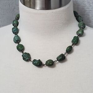 ANTIQUE Uncut Natural Green Blue Genuine Turquoise Necklace 18