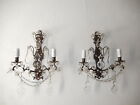 ~c 1900 French Crystal Beaded Crystal Prisms Sconces Bronze~
