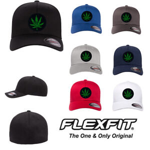 Marijuana Pot Green Leaf Stone Embroidered Embroidered Patch FLEXFIT HAT
