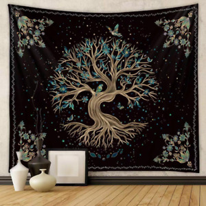Tree of Life Tapestry for Bedroom Aesthetic, Sun and Moon Black Tapestries Wall