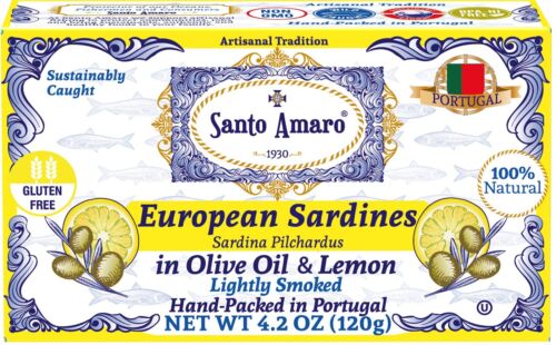 12 Pk Santo Amaro European Wild Sardines in Olive Oil & Lemon Lightly Smoked