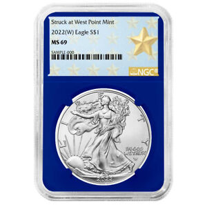 2022 (W) $1 American Silver Eagle NGC MS69 West Point Star Label Blue Core