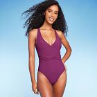 Women's Ribbed Plunge Twist-Front One Piece Swimsuit - Shade & Shore