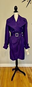 En Francais By Huey Waltzer VTG 80s Glam Purple Belted Trench Wrap Dress 10 READ