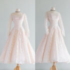 Vintage Wedding Dresses Tea Length 1950s Lace Long Sleeves Retro Bridal Gowns