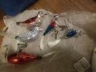 Vintage West Germany Christmas Clip Ornament Lot Box Of 5 Birds Glass Excellent!