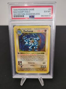 PSA 6 1st Edition Shadowless Machamp 8/102 Base Set Holo Rare Vintage WITH STAND