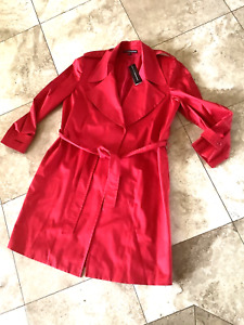 NWT ELLEN TRACY 14 RED  COUTURE WATERPROOF TRENCH COAT,RET$375.00 EPAULETS, SASH