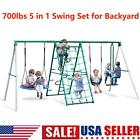 700 lbs Large Kids Metal Swing Set for Backyard w/Saucer Swing Belt Swing Glider
