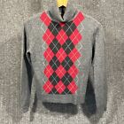 Apt 9 100% Cashmere Turtleneck Sweater Womens Large Gray Red Argyle Print